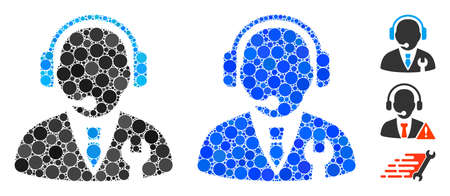 Service manager mosaic of filled circles in different sizes and shades, based on service manager icon. Vector filled circles are combined into blue collage.のイラスト素材