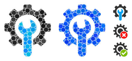 Service tools composition of small circles in various sizes and color tints, based on service tools icon. Vector small circles are composed into blue illustration.のイラスト素材