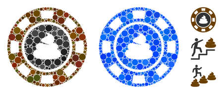 Shit casino chip composition of round dots in different sizes and color tones, based on shit casino chip icon. Vector random circles are composed into blue composition.のイラスト素材