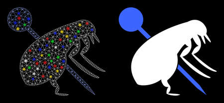 Glowing mesh pinned flea icon with glow effect. Abstract illuminated model of pinned flea. Shiny wire carcass polygonal mesh pinned flea icon. Vector abstraction on a black background.のイラスト素材