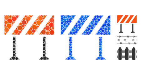 Barrier mosaic of spheric dots in variable sizes and color tinges, based on barrier icon. Vector dots are grouped into blue mosaic. Dotted barrier icon in usual and blue versions.のイラスト素材