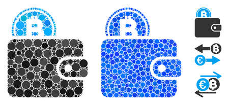 Bitcoin billfold composition of circle elements in variable sizes and color tints, based on Bitcoin billfold icon. Vector circle elements are grouped into blue mosaic.のイラスト素材