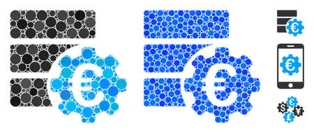 Euro financial database options mosaic of spheric dots in various sizes and color tints, based on Euro financial database options icon. Vector round dots are organized into blue mosaic.のイラスト素材
