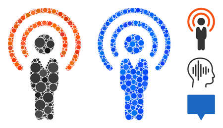Human radio source composition of filled circles in variable sizes and color tinges, based on human radio source icon. Vector filled circles are united into blue composition.のイラスト素材