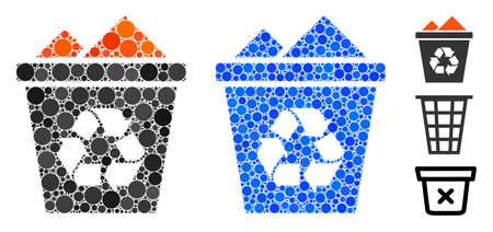 Full recycle bin composition of spheric dots in different sizes and color tinges, based on full recycle bin icon. Vector dots are united into blue composition.のイラスト素材