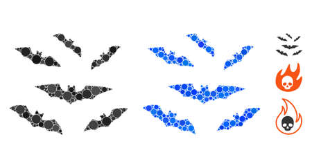 Halloween bats composition of small circles in different sizes and color hues, based on halloween bats icon. Vector small circles are organized into blue composition.のイラスト素材