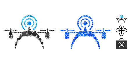 Radio source drone mosaic of round dots in various sizes and shades, based on radio source drone icon. Vector round dots are organized into blue mosaic.のイラスト素材