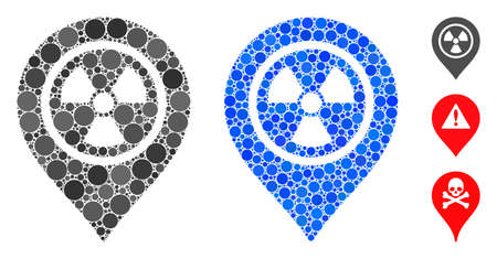 Radioactive marker composition of spheric dots in variable sizes and color tones, based on radioactive marker icon. Vector round elements are organized into blue composition.のイラスト素材