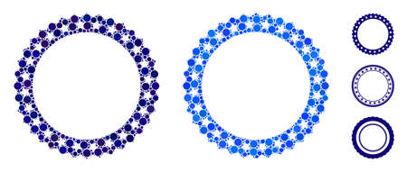 Starred rosette round frame mosaic of spheric dots in different sizes and color tinges, based on starred rosette round frame icon. Vector dots are grouped into blue composition.のイラスト素材