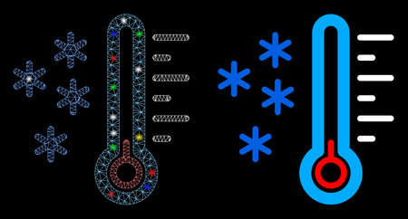 Flare mesh frost temperature icon with lightspot effect. Abstract illuminated model of frost...
