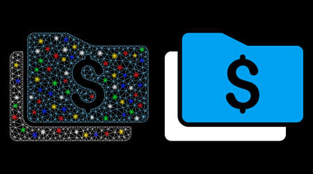 Glowing mesh wallet icon with lightspot effect. Abstract illuminated model of wallet. Shiny wire carcass triangular mesh wallet icon. Vector abstraction on a black background.のイラスト素材