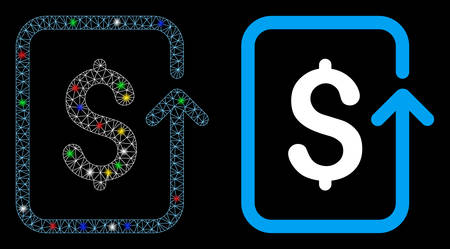Glowing mesh reverse transaction icon with lightspot effect. Abstract illuminated model of reverse transaction. Shiny wire carcass triangular mesh reverse transaction icon.のイラスト素材