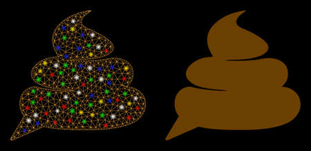 Glowing mesh shit idea cloud icon with glow effect. Abstract illuminated model of shit idea cloud....
