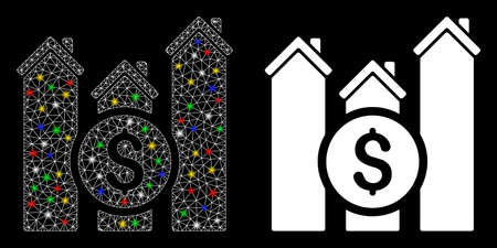 Glossy mesh realty price charts icon with glare effect. Abstract illuminated model of realty price charts. Shiny wire frame polygonal mesh realty price charts icon.のイラスト素材