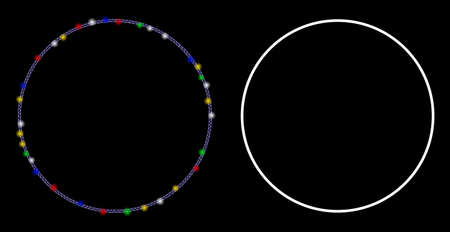 Glossy mesh round frame icon with glow effect. Abstract illuminated model of round frame. Shiny wire carcass polygonal mesh round frame icon. Vector abstraction on a black background.のイラスト素材