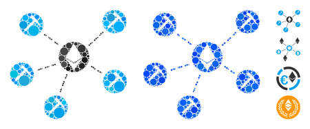 Ethereum mining pool composition of circle elements in variable sizes and color tinges, based on Ethereum mining pool icon. Vector circle elements are combined into blue collage.のイラスト素材