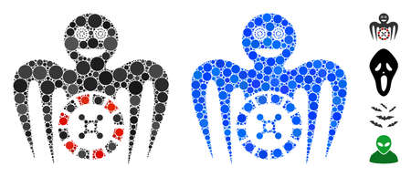 Roulette mad monster mosaic of round dots in various sizes and color tints, based on roulette mad monster icon. Vector round dots are grouped into blue mosaic.のイラスト素材