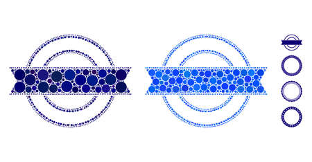 Ribbon circle frame mosaic of circle elements in various sizes and color tinges, based on ribbon circle frame icon. Vector round elements are grouped into blue mosaic.のイラスト素材