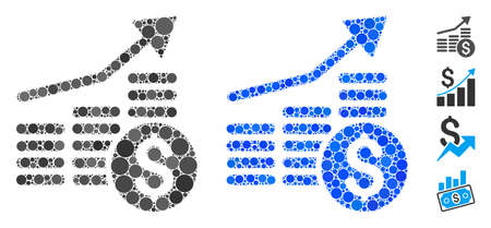 Financial chart mosaic of spheric dots in variable sizes and color hues, based on financial chart icon. Vector round dots are composed into blue mosaic.のイラスト素材