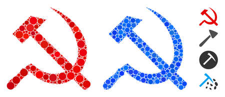 Sickle and hammer mosaic of small circles in various sizes and shades, based on sickle and hammer icon. Vector small circles are organized into blue composition.のイラスト素材
