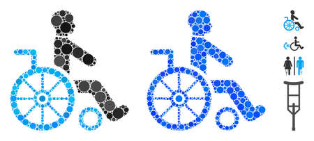 Wheelchair composition of circle elements in different sizes and shades, based on wheelchair icon. Vector circle elements are united into blue composition.のイラスト素材