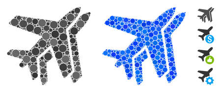 Airlines composition of circle elements in variable sizes and color tinges, based on airlines icon. Vector circle elements are combined into blue illustration.のイラスト素材