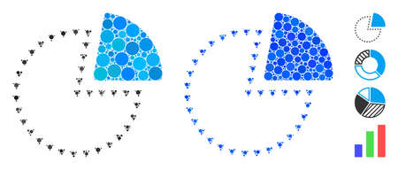 Dotted pie chart composition of small circles in variable sizes and color hues, based on dotted pie chart icon. Vector small circles are composed into blue collage.のイラスト素材