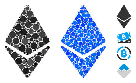 Ethereum composition of circle elements in variable sizes and color hues, based on Ethereum icon. Vector circle elements are combined into blue composition.のイラスト素材