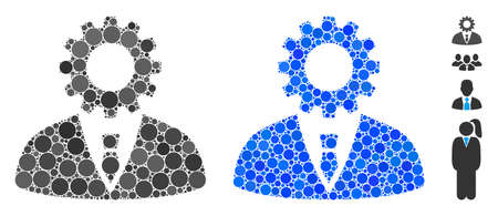 Soulless official bureaucrat mosaic of round dots in various sizes and color tints, based on soulless official bureaucrat icon. Vector round dots are united into blue collage.のイラスト素材
