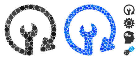 Repeat service mosaic of small circles in different sizes and shades, based on repeat service icon. Vector small circles are combined into blue illustration.のイラスト素材
