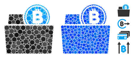 Bitcoin folder mosaic of circle elements in variable sizes and color hues, based on Bitcoin folder icon. Vector circle elements are organized into blue mosaic.のイラスト素材