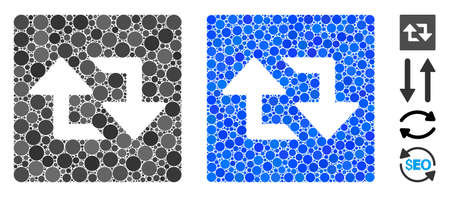 Refresh arrows composition of filled circles in various sizes and color hues, based on refresh arrows icon. Vector small circles are grouped into blue composition.のイラスト素材
