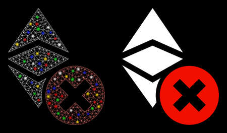 Bright mesh wrong Ethereum classic icon with glitter effect. Abstract illuminated model of wrong...