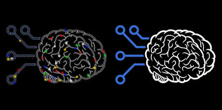 Flare mesh brain computer interface icon with glow effect. Abstract illuminated model of brain...
