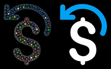 Bright mesh undo payment icon with glare effect. Abstract illuminated model of undo payment. Shiny wire frame polygonal mesh undo payment icon. Vector abstraction on a black background.のイラスト素材