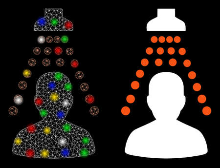 Flare mesh patient disinfection icon with lightspot effect. Abstract illuminated model of patient disinfection. Shiny wire carcass polygonal mesh patient disinfection icon.のイラスト素材