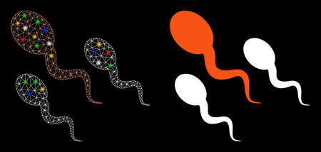 Flare mesh sperm icon with glare effect. Abstract illuminated model of sperm. Shiny wire frame...