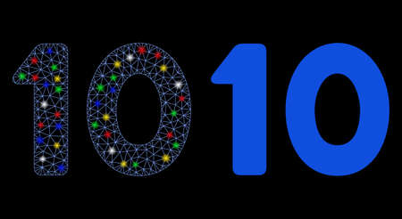 Flare mesh 10 digits text icon with glare effect. Abstract illuminated model of 10 digits text....