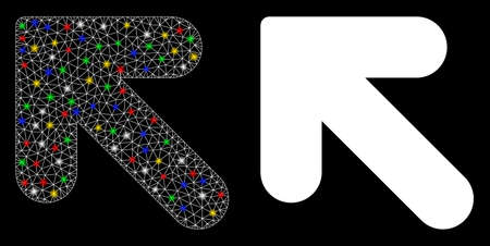 Glowing mesh arrow up left icon with glow effect. Abstract illuminated model of arrow up left. Shiny wire frame triangular mesh arrow up left icon. Vector abstraction on a black background.のイラスト素材