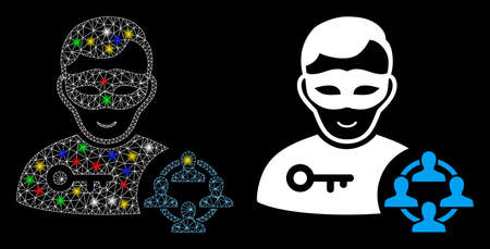 Flare Mesh Social Hacker Icon With Lightspot Effect Abstract Illuminated Model Of Social Hacker Shiny Wire Frame Triangular Mesh Social Hacker Icon Vector Abstraction On A Black Background Royalty Free Vector Graphics