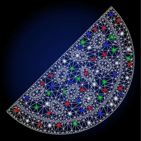 Glossy white mesh watermelon piece with sparkle effect. Abstract illuminated model of watermelon piece. Shiny wire frame triangular mesh watermelon piece icon.のイラスト素材