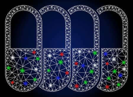 Glowing white mesh generic pharma with sparkle effect. Abstract illuminated model of generic pharma. Shiny wire carcass polygonal mesh generic pharma icon.のイラスト素材