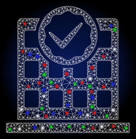 Glossy white mesh office use only with glow effect. Abstract illuminated model of office use only. Shiny wire carcass triangular network office use only icon.のイラスト素材