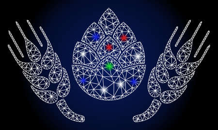 Glowing white mesh beer components with glow effect. Abstract illuminated model of beer components. Shiny wire carcass polygonal mesh beer components icon.のイラスト素材