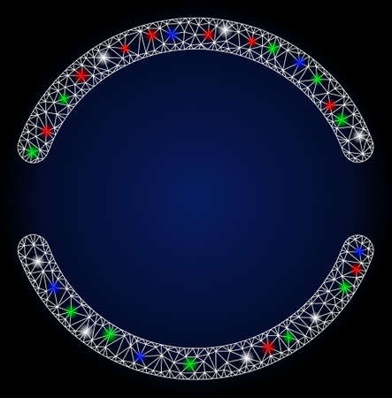 Glowing white mesh empty with lightspot effect. Abstract illuminated model of empty. Shiny wire carcass polygonal mesh empty icon. Vector abstraction on a dark blue gradient background.のイラスト素材