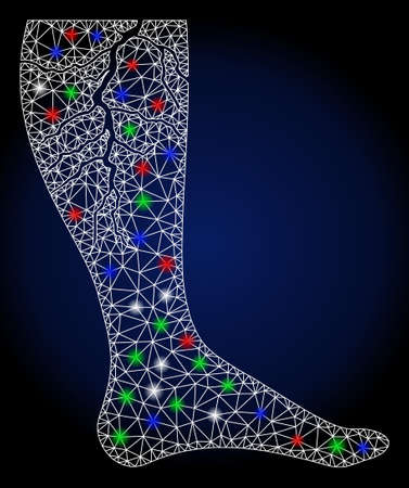 Glossy white mesh deep vein thrombosis with lightspot effect. Abstract illuminated model of deep vein thrombosis. Shiny wire frame triangular network deep vein thrombosis icon.のイラスト素材