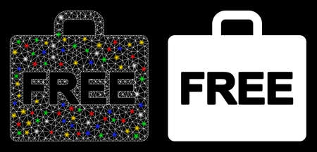 Flare mesh free accounting case icon with glare effect. Abstract illuminated model of free accounting case. Shiny wire carcass polygonal network free accounting case icon.のイラスト素材