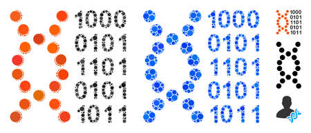 DNA code mosaic of spheric dots in various sizes and color tones, based on DNA code icon. Vector...
