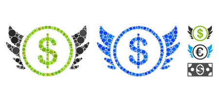 Angel investment composition of small circles in different sizes and color tints, based on angel investment icon. Vector small circles are combined into blue composition.のイラスト素材