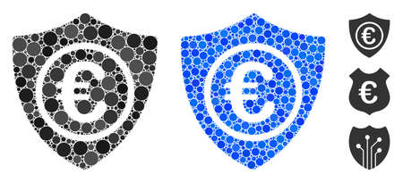 Euro protection mosaic of round dots in different sizes and color tints, based on Euro protection icon. Vector round dots are combined into blue mosaic.のイラスト素材